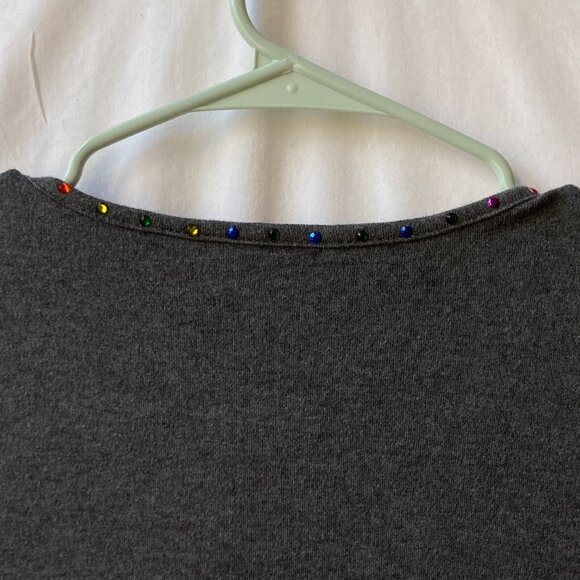 Quacker Factory Womens Shirt Spider Web Size Large Gray Grey Jersey Rhinestones - Picture 14 of 16